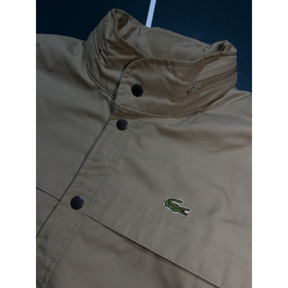Vintage 70s Izod Lacoste Bomber Jacket Mens XL Beige Fleece Lined Packable Hood - Picture 4 of 16